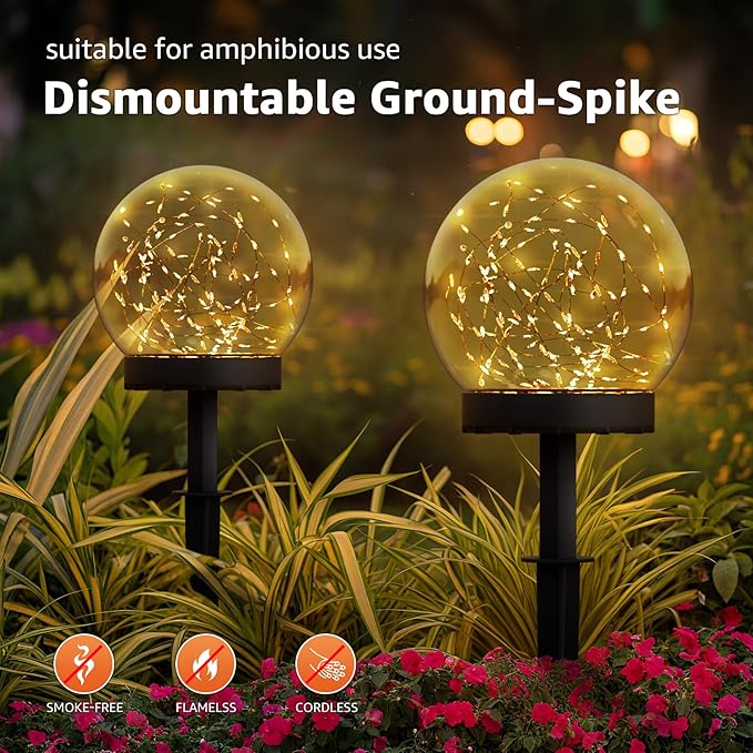 2-Pack 7.4x7.3 Solar Floating Pool Lights Ball Outdoor Water-Resistant IP66 Solar-Powered That Float Candles Flickering Lights for Swimming Pool Decor Pond Garden Party