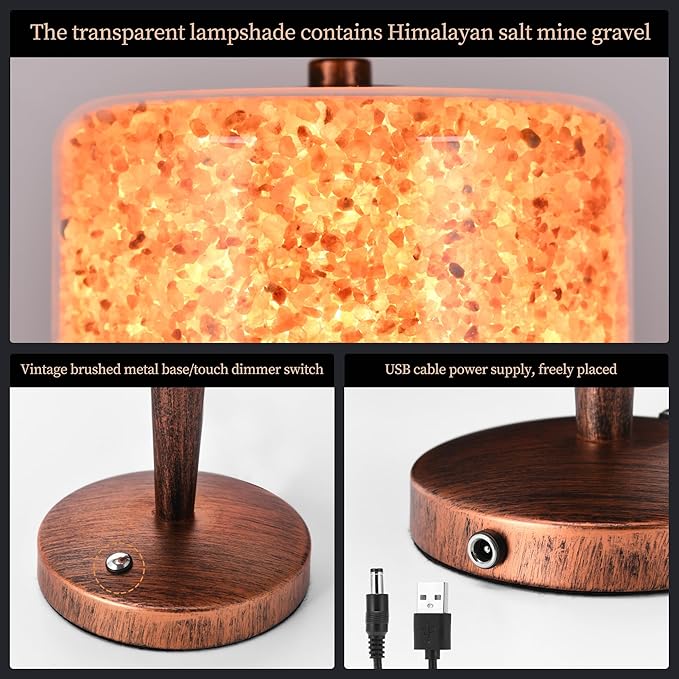 Salt lamp with Touch dimmer Control USB Himalayan Salt lamp Natural Rock lamp high Transparency PC lampshade (excluding USB Adapter)