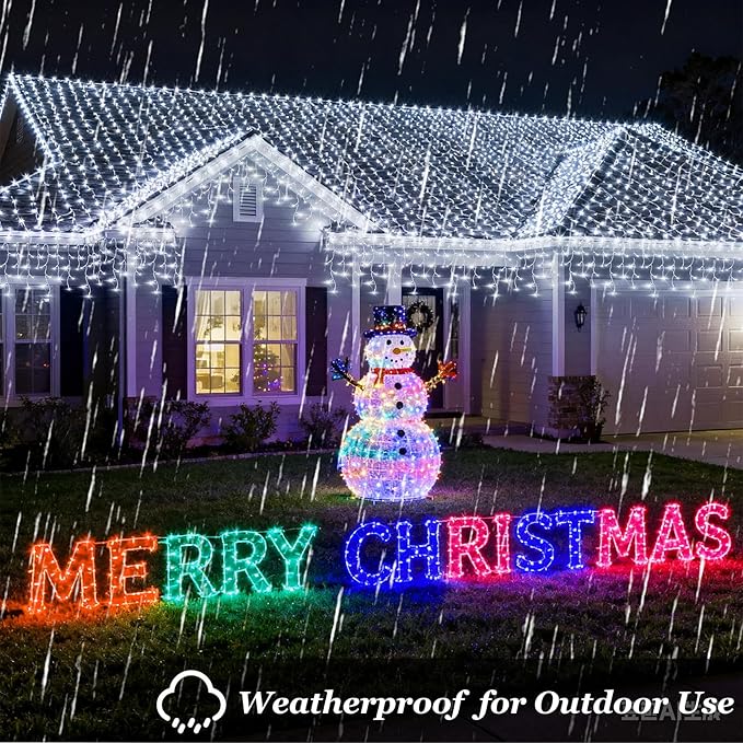 1332 LED 132ft Christmas String Lights Outdoor, 12 Modes Dimmable Curtain Lights with 296 Drops, Waterproof Fairy Lights with Timer for Bedroom Window Holiday Wedding Home Xmas Decor, Cool White