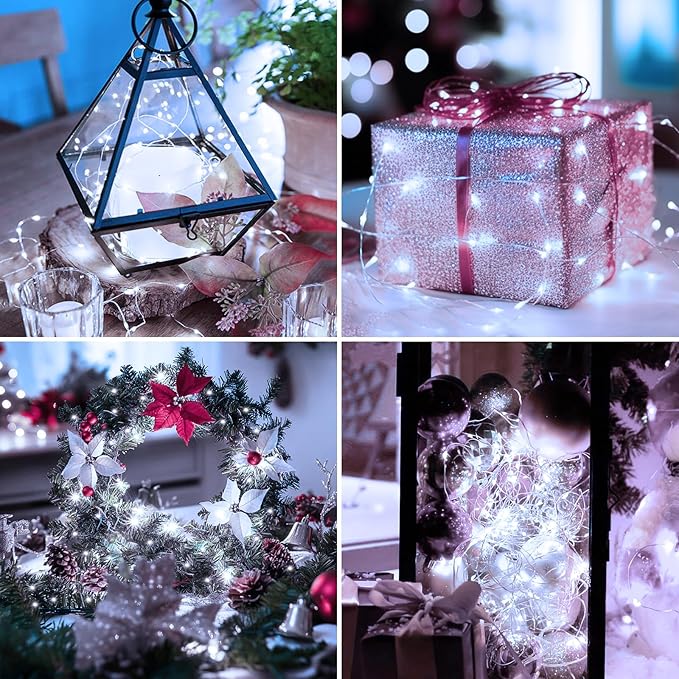 6 Pack 33FT 100LED Fairy String Lights Battery Operated with Remote and Timer,IP65 Waterproof Dimmable Copper Wire 8 Modes LED Twinkle Lighting Indoor Outdoor for Bedroom Christmas Decor-Cool White