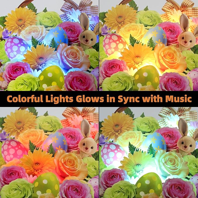 Tcamp Easter Cards with Envelope, Pop Up Easter Cards with Music and Lights, Easter Eggs Bunny Flower Basket Easter Card for Kids Adults Women Mom Daughter Sister Girls