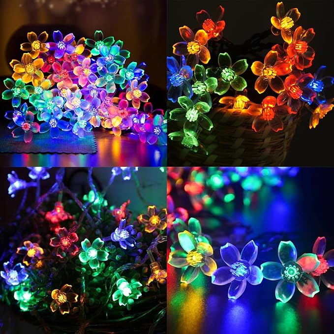 LAMPHOME Multicolor Flower String Lights, 33ft 100 LED Cherry Blossom Plug in Easter Christmas Tree Hanging Fairy Lamp, 16funstions Garden Bedroom Indoor Decorations for Fence, Wedding Birthday Party