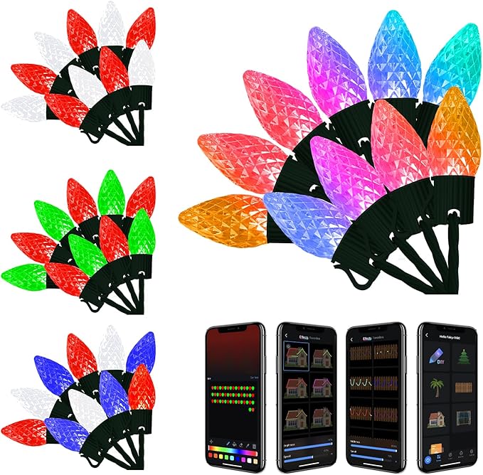 Smart C9 LED Christmas Lights Outdoor, Ultra Long 200 Count 157FT, APP Programmable, 105+ Modes, RGB Color Changing, Music Sync, IP65 Waterproof Connectable for Roofline Patio Xmas Tree Holiday Decor