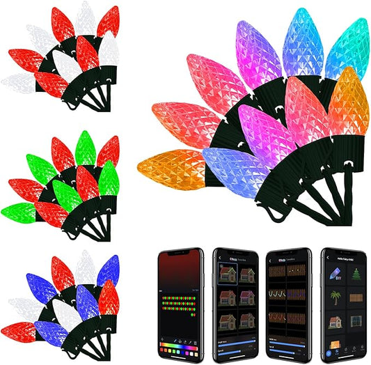 Smart C9 LED Christmas Lights Outdoor, Ultra Long 200 Count 157FT, APP Programmable, 105+ Modes, RGB Color Changing, Music Sync, IP65 Waterproof Connectable for Roofline Patio Xmas Tree Holiday Decor