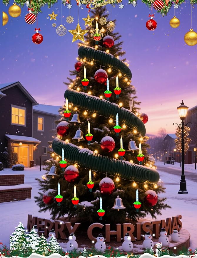 Christmas Bubble Lights Plug in, 7.5Ft Vintage Christmas String Light Outdoor with 8 LED Red Green Bubble Lights Glow Twinkling Warm White for Holiday Party Fireplace Garden Tree Pathway Decorations
