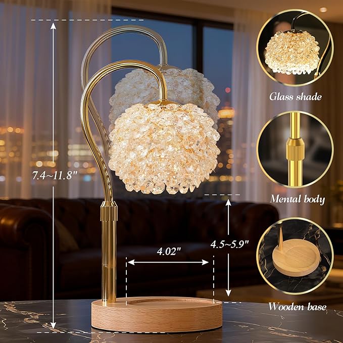 Luxury Candle Warmer Lamp with Crystal Gemstone Shade & Color-Changing Premium Base - Adjustable LED Wax Melt Warmer for Home Decor