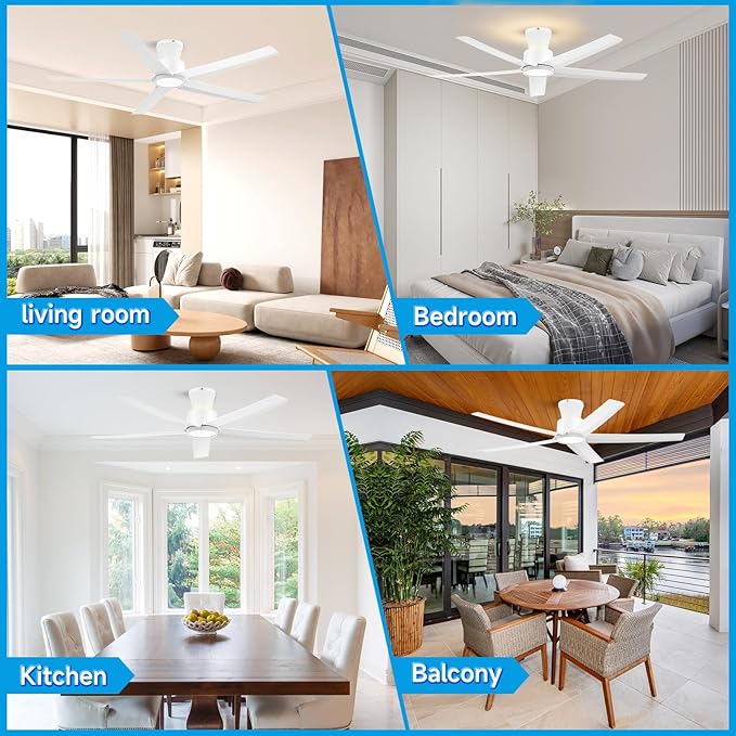 ocioc 52 Inch Ceiling Fans with Lights, Large Air Volume Ceiling Fan with Backlight, Ultra Quiet Reversible DC Motor with Remote（White）