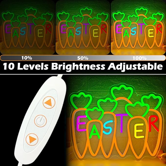 Carrots Neon Sign Easter Neon Light for Bedroom Office Dimmable Happy Easter LED Sign Festive Neon Wall Decor for Garden Kidsroom Carrot Window Lights