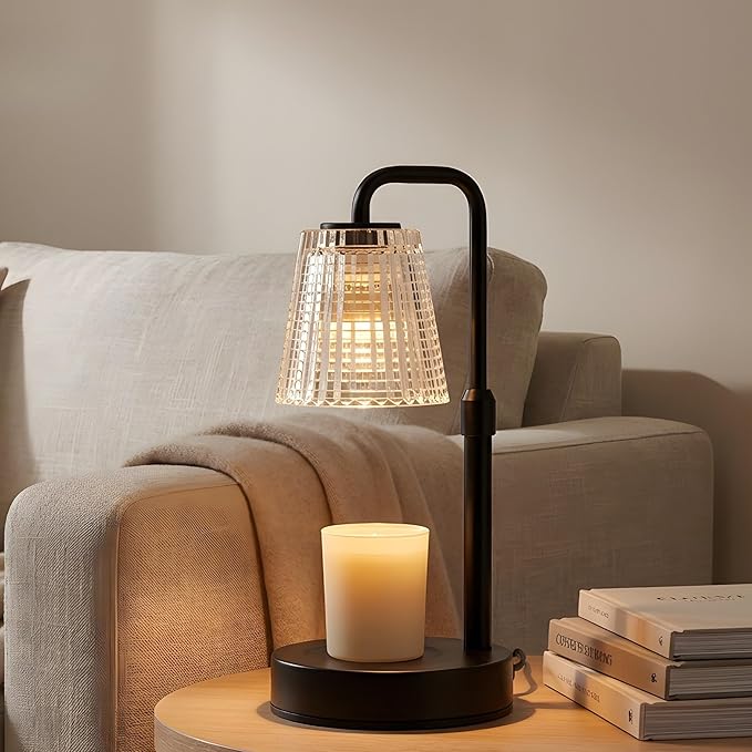 Elegant Electric Candle Warmer Lamp with Timer, Minimalistic Glass Shade, Adjustable Dimmer, Flameless Candle Warmers for Unique Home Decor, Cozy Gifts for Easter & Housewarming (Black)