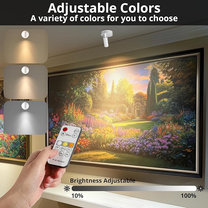 Spotlight Indoor, Wireless Battery Operated with Remote,Uplight Indoor Down Light for Picture on Wall, Plant Spotlight Dimmable Timer, Mini Ceiling Lights Painting for Trees Plant