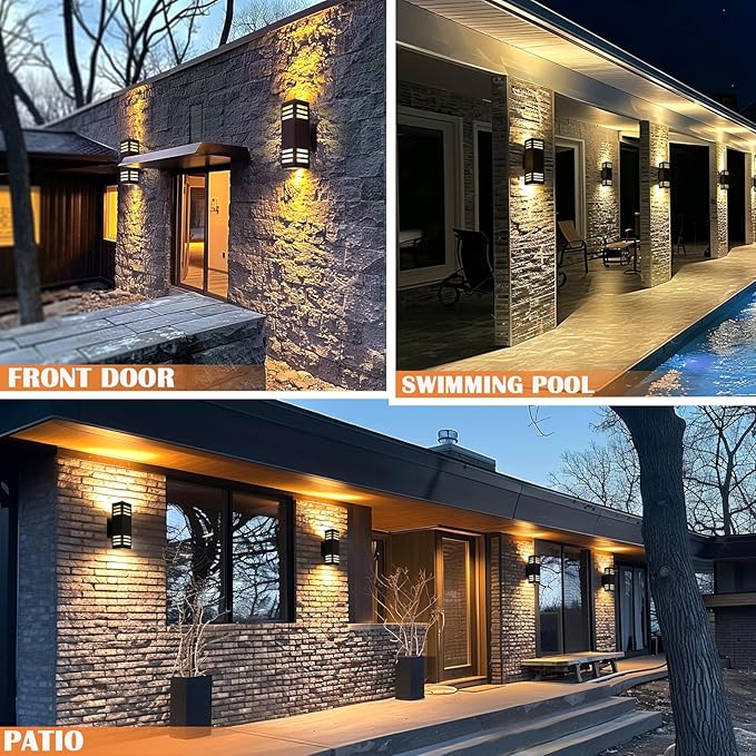 RGB Smart Outdoor Wall Lights, 2 Pack Front Porch Light Fixtures, Square Color-Changing Wall Sconce with E26 Base, IP65 Waterproof Up and Down Lights with APP/Voice/Remote Control.