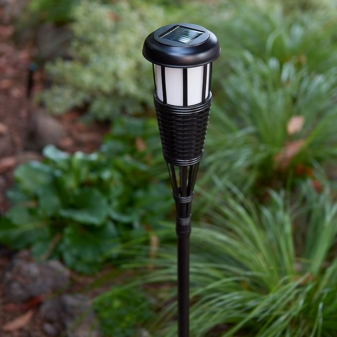 Newhouse Lighting FLTORCH4-B Solar-Powered Flickering Flame Outdoor Island Torches, Dark Chocolate,Black (Pack of 8)