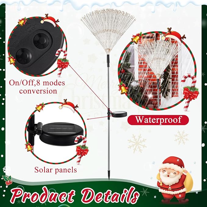 3 Pcs Mardi Gras Solar Firework Lights Solar Lights Outdoor Garden 120 LED 8 Modes Waterproof LED Sparkler Outdoor for Carnival Patio Yard Pathway Walkway (Red,Yellow,Green)