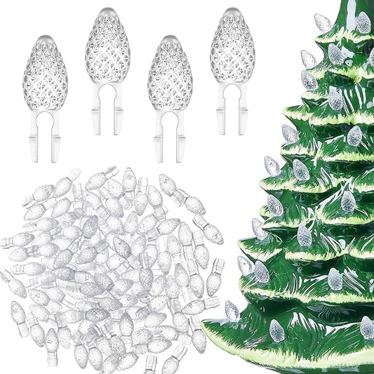 Boao 120 Pcs Ceramic Christmas Tree Replacement Lights Clear Plastic Flame Peg Bulbs Accessories for Ceramic Christmas Trees and DIY Projects (Clear,Small)