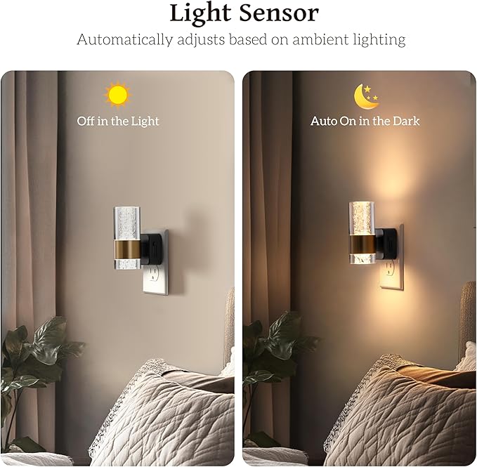 Led Night Light, Night Lights Plug into Wall Lights Plug in with 0-100LM Adjustable Brightness,3000K Nightlights with Dusk to Dawn Sensor for Bathroom Hallway Stairway 2 Pack
