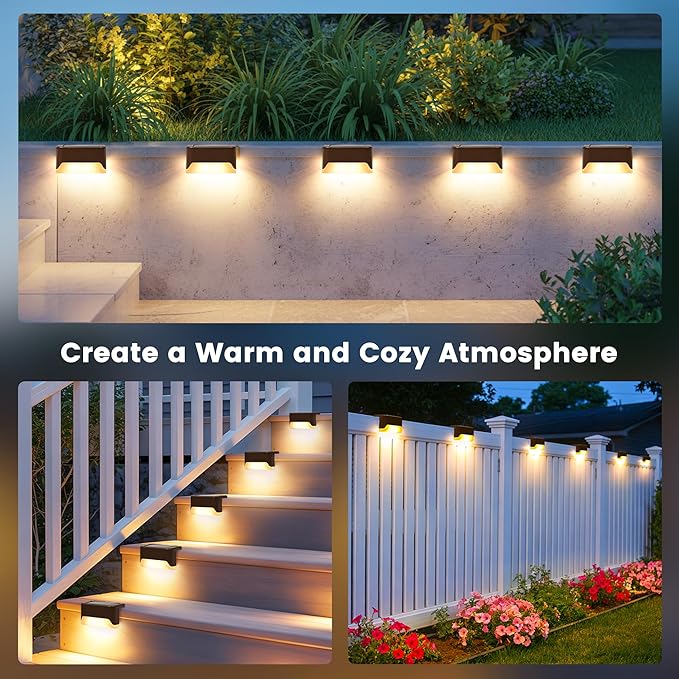 SOLPEX Solar Deck Lights Outdoor, Solar Fence Lights Waterproof LED Step Light for Outside, Garden, Stair, Patio, Yard, Railing, Front Porch, Balcony Decor(16 Pack Warm White)
