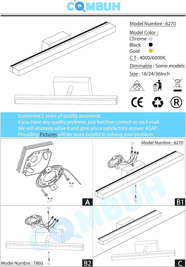 Combuh Modern Bathroom Light Fixtures Over Mirror, 16 Inch IP44 9W Chrome Vanity Light Bar for Bathroom, Wall Light Fixtures Cool White 6000K