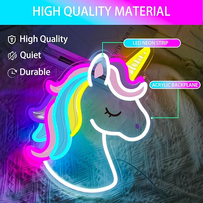 Unicorn Neon Sign, Colorful Unicorn Neon Lights for Wall Decor Dimmable Unicorn Led Signs for Girls Room Bedroom School Classroom Nursery Party Christmas Birthday Decoration Gifts