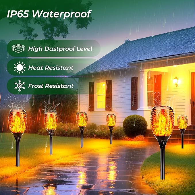 Walensee Solar Tiki Torches with Flickering Flame,96 LED Solar Torch Lights Outdoor Waterproof,43" Tall Super Larger Size Tiki Torches for Outside Garden Patio Yard, 4Pack