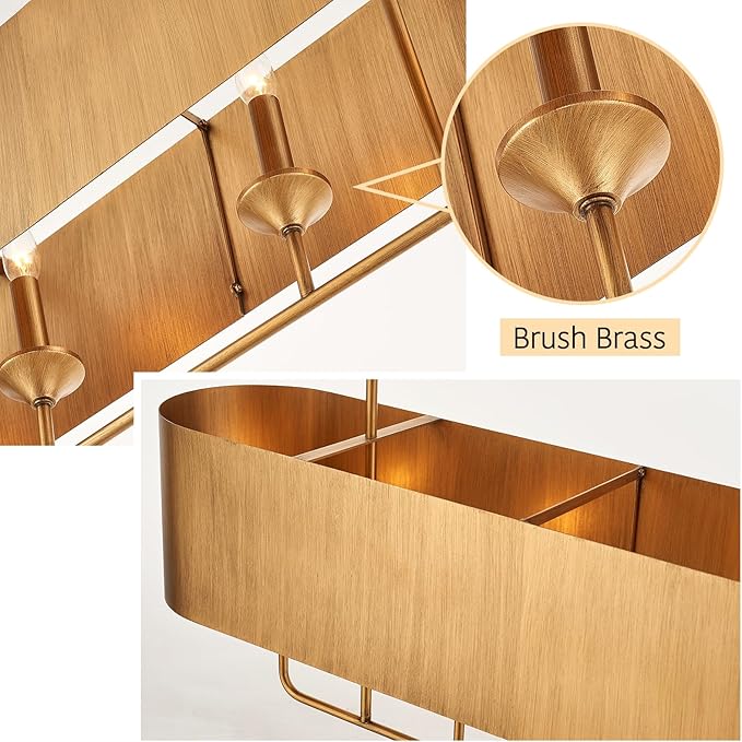 42” Brass Metal Linear Chandelier 4-Lights Adjustable Modern Industrial Pendant Light for Kitchen Island Dining Room Living Room, UL Listed