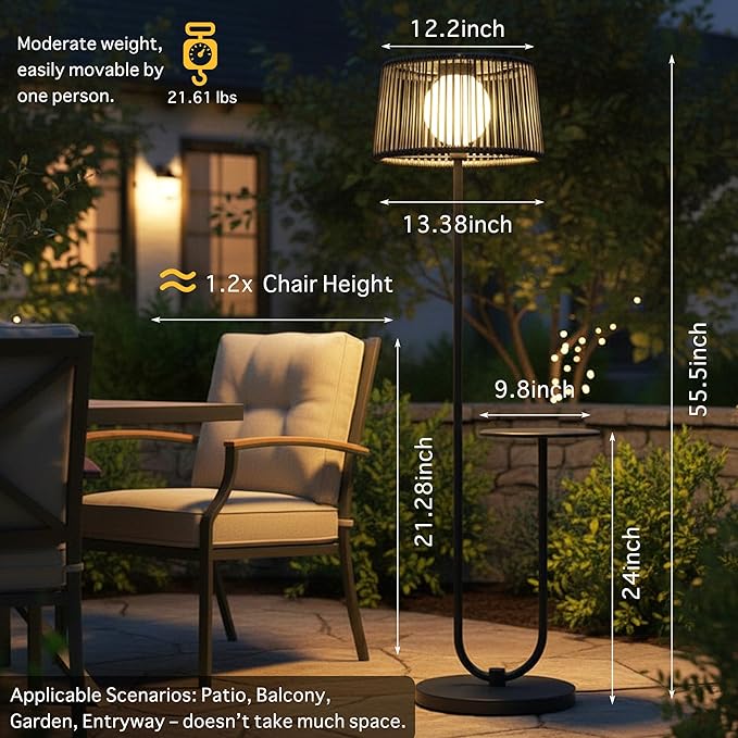 EcoGreen U-Shaped Solar Outdoor tanding Lamp with Table – 21×14×55 Inch Modern Outdoor Light, Solar Powered, 8H Warm Glow, Waterproof for Porch, Garden, Balcony(Gray, Single Pack)