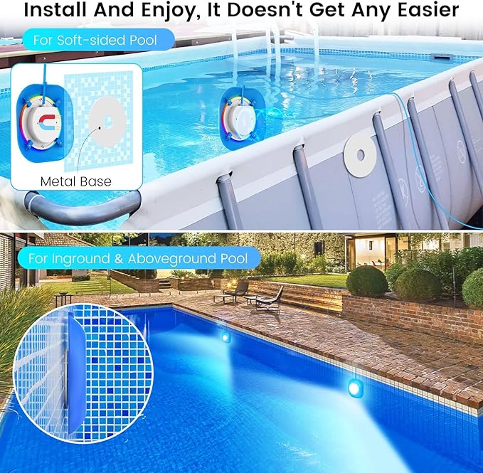 LyLmLe LED Pool Lights for Above Ground with APP Control, 20W Smart RGB Magnetic Underwater Lights with Timer, 800lm Dimmable, IP68 Waterproof 12V Submersible Light for Inground Aboveground Pools