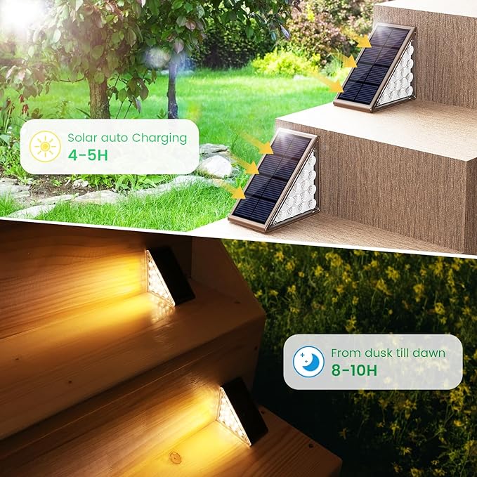 Solar Step Lights - 8 Pack Waterproof IP67, Outdoor Deck & Staircase Lights (Warm Brown)