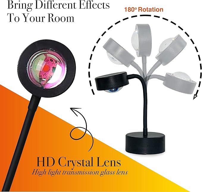 Sunset Lamp Projector – LED Lights Projector in Sunset, Red Sunset and Rainbow – Adjustable Sunset Projection Lamp with Integrated LED Chip – Professional and Amateur Photoshoots (Sunset Red)