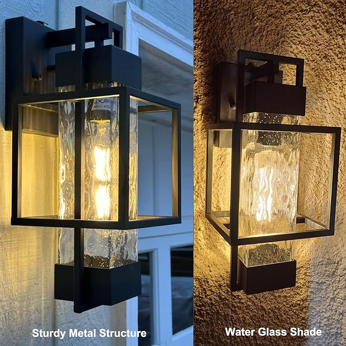PARTPHONER Modern Outdoor Light Fixture Dusk to Dawn Outdoor Lighting, 15" H Exterior Wall Sconce Waterproof Porch Light, Outside Light for House with Water Glass for Garage Doorway(Bulb Included)