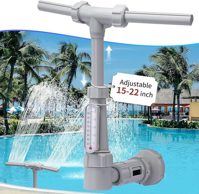Klleyna Swimming Pool Fountain for Above & In-Ground Pools, Pool Waterfall Water Cooler Sprinkler Sprayer Summer Party Decor (B-Gray-3 Adapters)