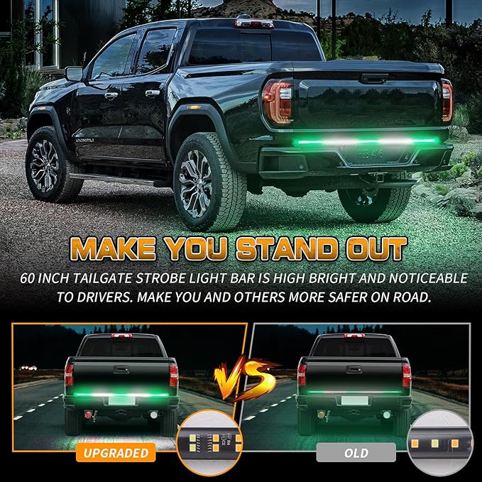 XRIDONSEN 60 inch Truck Tailgate Green White Emergency Lights Strip 360 LED Rear Window Strobe Lights Firefighter POV Light Flashing Warning Hazard Safety First Responder Lights for Vehicles Pickup