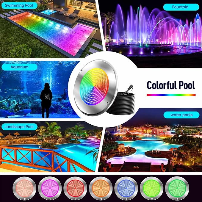 60W 10 Inch Smart LED Pool Lights - WiFi APP/Remote/Controller Control, Multicolor Changing Underwater Lighting for Inground Pools, Large 10" Wet Niches Compatible - 60Ft