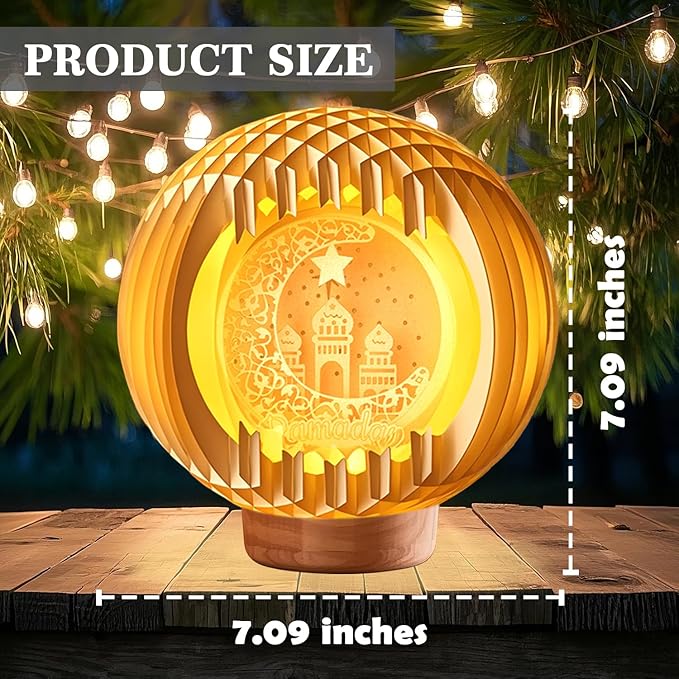 Light Up Ramadan lights with USB Charging for Tabletop, Paper Carving Ramadan Decorations for Home,Ramadan Decor Lamp,Ramadan Gifts for Kids,Ramadan Mubarak Kareem Sign for Eid Table Decorations (not Wood Material)