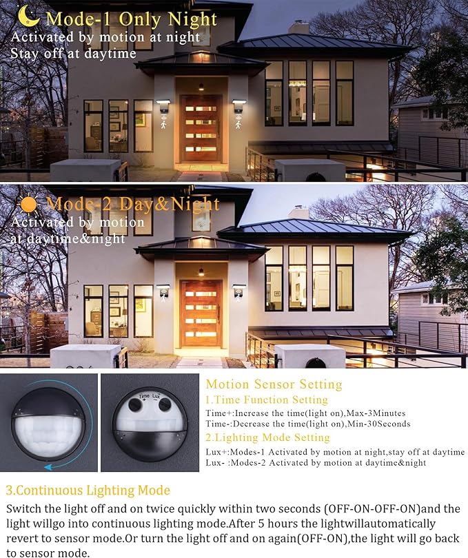 Motion Sensor Outdoor Light,Black LED 24W Exterior Motion Porch Light Modern Outdoor Wall Sconce IP65 Waterproof 3000K for House Garage