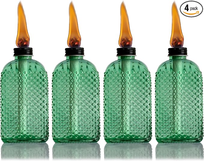 Citronella Torches Outdoor 4 PCS - Tabletop Torches for Patio Garden Deck, Table Torches with Wicks, Outdoor Torch Light for Backyard Party Décor