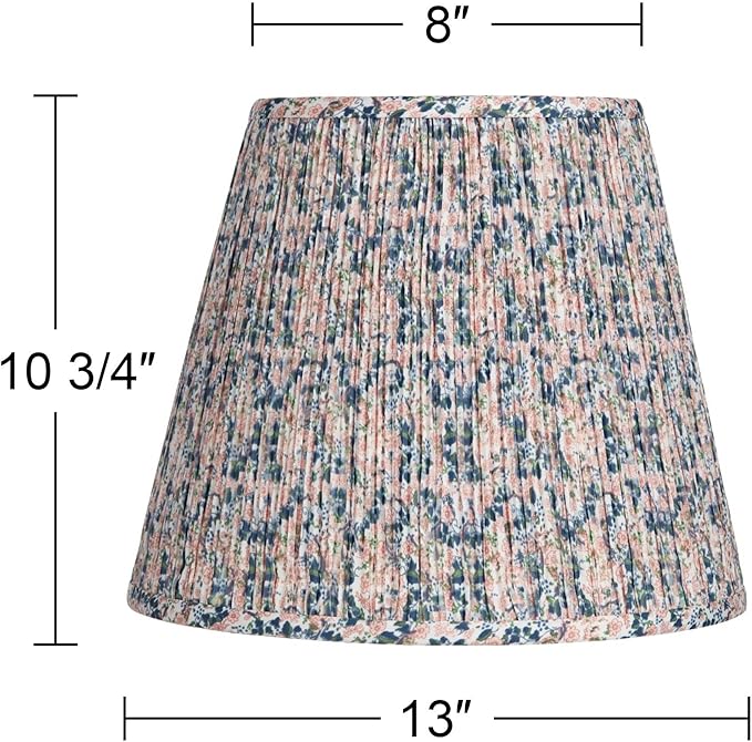 Hardback Shirred Empire Cottage Core Lamp Shade Pink Blue Floral Medium 8" Top x 13" Bottom x 11" Slant x 10.75" High Spider with Replacement Harp and Finial Fitting - Springcrest