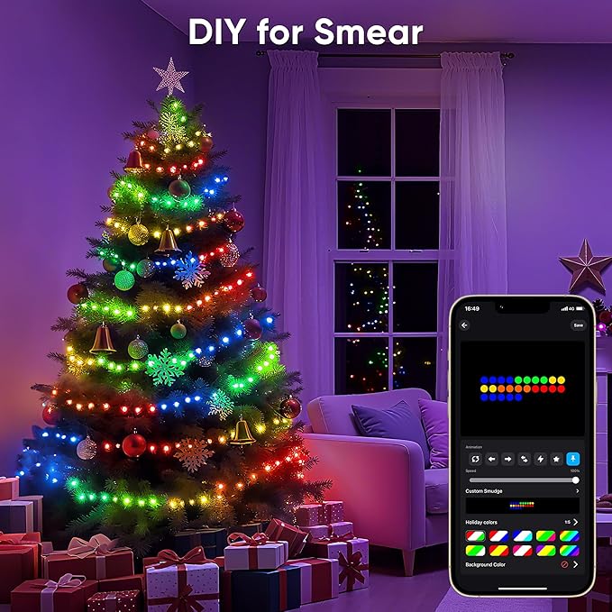 Ollny Smart Christmas Lights 66FT 200LEDs, Color Changing Christmas Tree Lights App & Remote Controlled, RGB String Light with DIY Music Timer for Outdoor Indoor Holiday Xmas Decorations