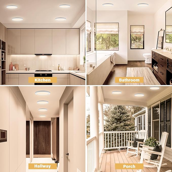 Flush Mount Ceiling Light Fixture - ETL Certified - 11 Inch Dimmable 3000K Warm White LED, 0.63'' Ultra Thin Round Design for Bedroom, Bathroom, Kitchen, Hallway, Basement, Closet (3-Pack)‌