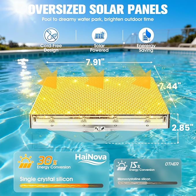 2026 Patent Solar Fountain,Floating Solar Pool Fountain with 9 Lights & Anchor,Large Solar Powered Water Fountain for Above Ground Pool Fountain Pump,Waterproof Floating Fountain for Pool-Light Blue