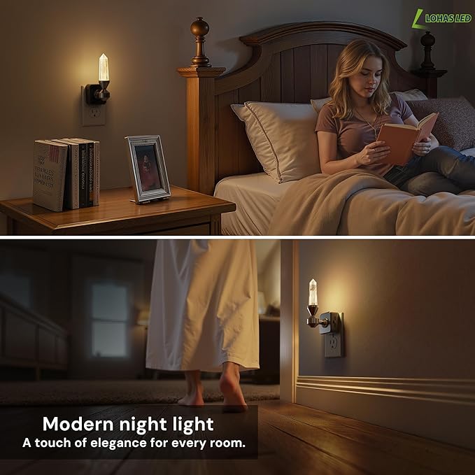 L LOHAS LED Night Light: Night Lights Plug into Wall, 2 Pack Dimmable Night Light Aesthetic Crystal, Warm Light 3000K, Dusk to Dawn Sensor, Healing Stone Decorative Nightlight for Home Living Room