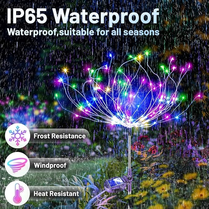 Anordsem Solar Garden Lights Outdoor: 4 Pack Bendable Copper Wire with 120 LED Firework Beads - Waterproof Colorful Lighting DIY Decoration Patio Pathway - Gardening Gifts for Homeowner
