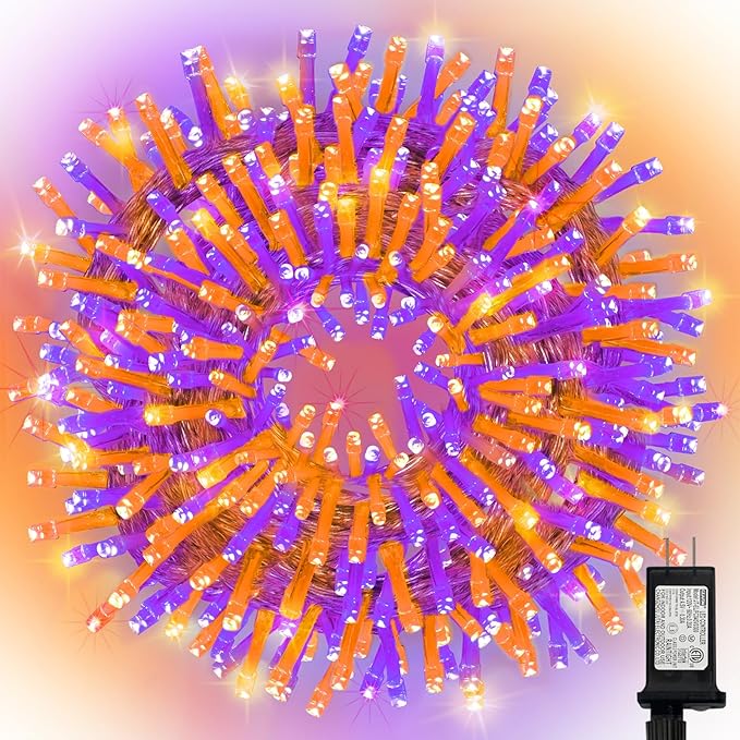 LAMPHOME Purple and Orange Halloween Lights, 99Ft 300LED Mini String Lights, Fairy Lights Connectable Christmas Tree Lights Decorations for Outdoor Indoor Patio Home Party Garden Yard Decor
