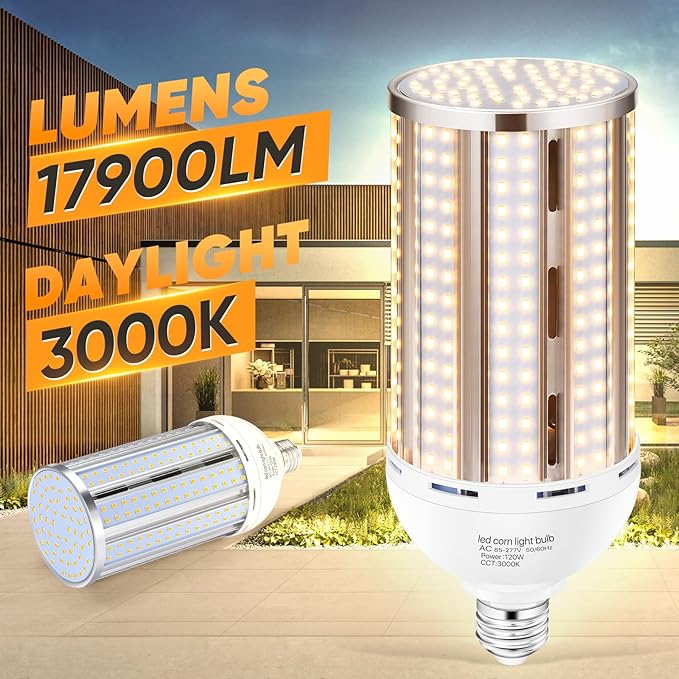 2 Pack 120W Corn LED Light Bulb Fanless,3000K/Warm White(1200 Watt Equivalent) E26/E39 Large Mogul Base LED Cob Lamp 15,800LM for Outdoor Indoor Garage Warehouse Factory Workshop Street Backyard