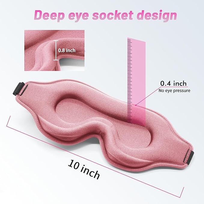 Sleep Eye Mask for Men Women, Lash Extensions 3D Sleeping Mask for Side Sleeper, Travel Blackout Night Blindfold Eye Shade Cover with Adjustable Strap (Pink-3D)