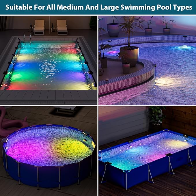 Solar Pool Lights, Submersible LED Pool Light with Remote, Underwater IP68 Waterproof, Dimmable 16 Colors Swimming Pool Lighting, 2 Pack