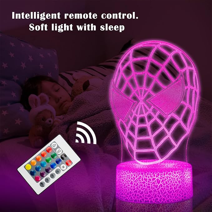Kids Toys 3D Night Light,Superhero Christmas Gift Birthday 3D Illusion Lamp for Kid Girl Boy Room Decor, 16 Colors Remote Control