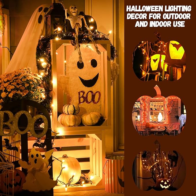 100 Count Orange Halloween Lights for Halloween Decorations, 21ft Orange String Lights Plug in, Mini String Lights with Black Wire for Fall Tree Outdoor Indoor Decor