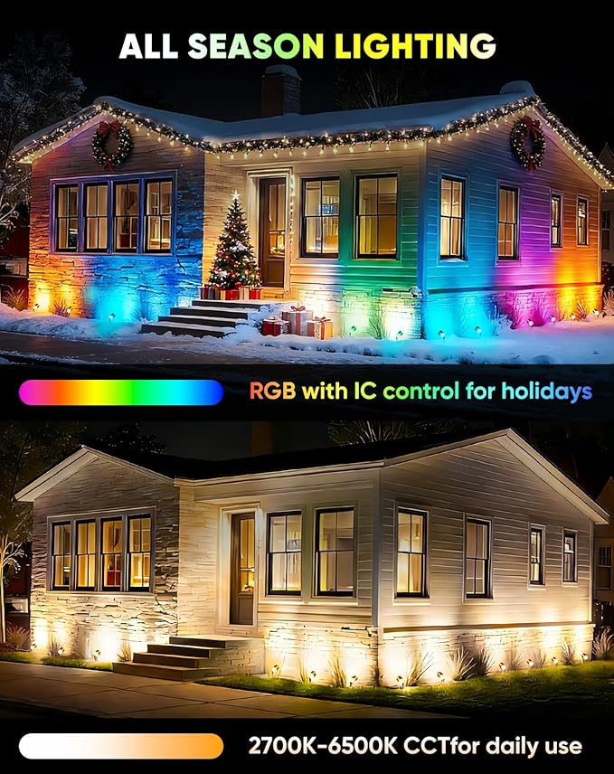 GZBtech Waterproof Landscape Spotlights, 24V RGB+IC+CCT Color Changing Outdoor Pathway Lighting, App&Remote Control Work with Alexa, Aluminum Dimmable LED Spot Light for Garden Yard Decor, 2 Pack