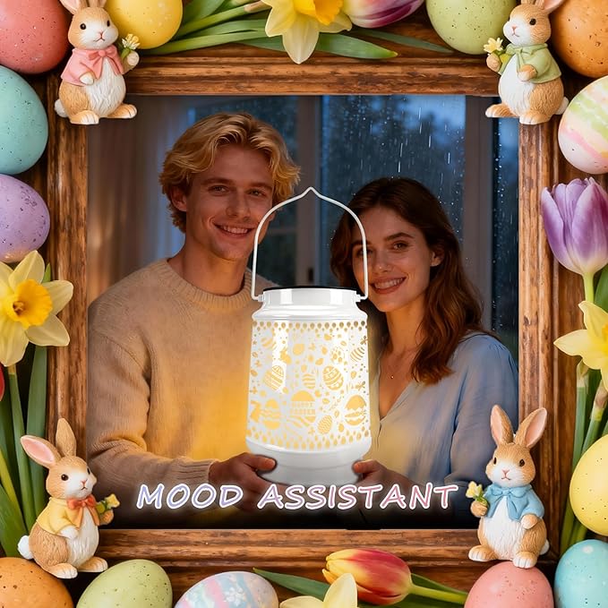 Easter Egg Decorations Outdoor Waterproof Solar Lantern Lights Tree Ornaments with Bunny Decor for Home, Garden, Patio, Yard, Lawn Porch Hanging Solar Light Easter Gifts for Kids Teens Women Adults