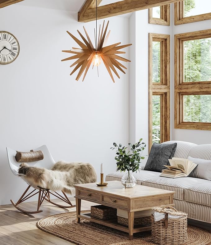 Explosion Wood Pendant Light | Mid Century Modern Chandelier | Hanging Lamp | Wood Chandelier Lighting | Modern Light Fixture | Modern Pendant Light